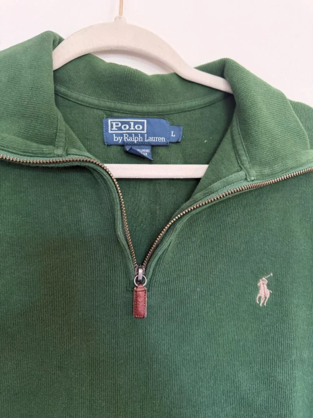 Polo Ralph Lauren Quarter Zip Pullover Sweater Preppy Vintage Green - Large